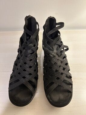 Skechers Black Woven Strappy Wedge Sandals